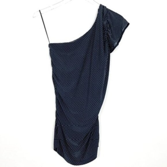 The Limited Top Womens M Navy White Polka Dot One-Shoulder Tank Ruched Sides - Picture 1 of 14